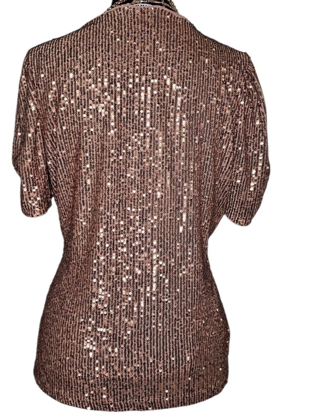 DKNY Brown Sequin Short Sleeve Top - Size M - Picture 2 of 5